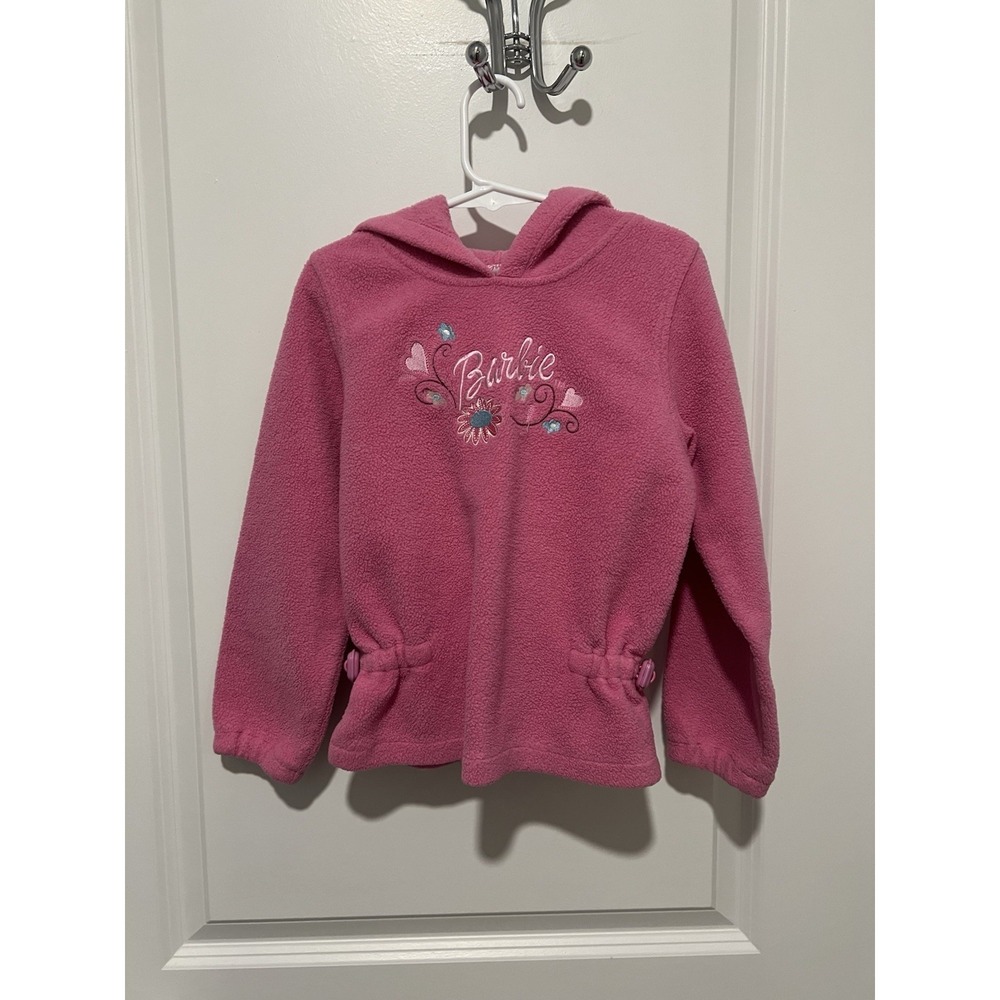 Vintage 2000s Barbie Avenue Pink Fleece Pullover Hoodie Size M (5/6) Girls Y2K